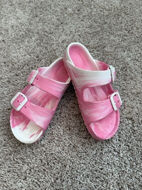 Birkenstock Pink & White Swirl Two-Buckle Kids Slides